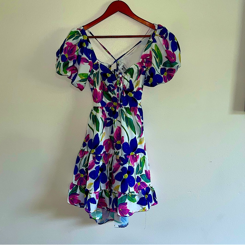 Princess Polly White Floral Mini Dress with Blue & Pink Flowers